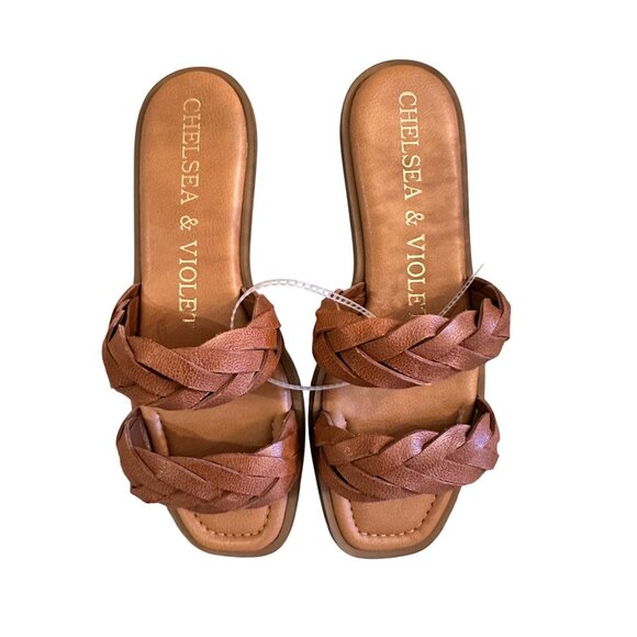 New Chelsea & Violet Tan Braided Leather Slide Sandals Women’s Size 9M Summer - Picture 3 of 9